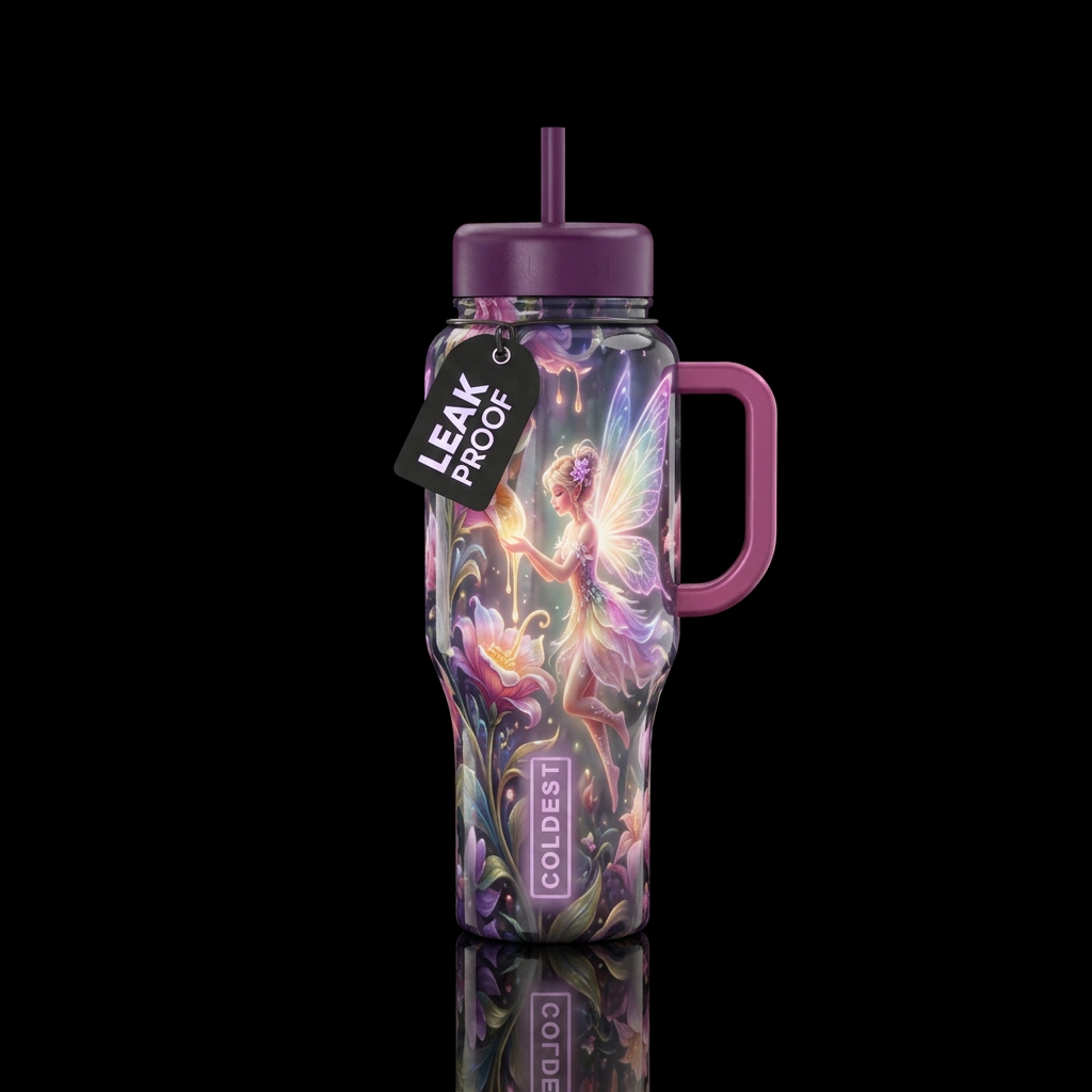 Ambrosia fairy, glossy, glowie, trompe-l'œil, beau... water bottle design
