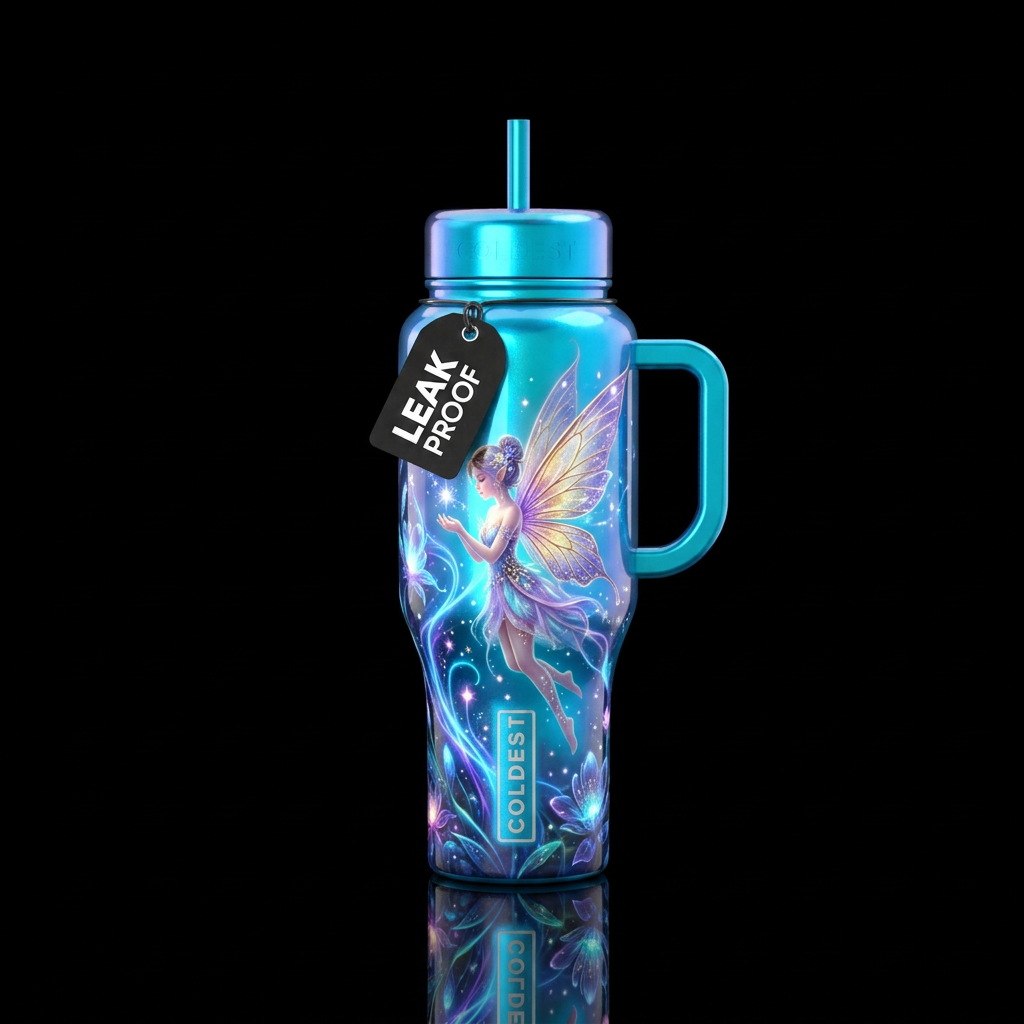 Ambrosia fairy, glossy, glowie, trompe-l'œil, beau... water bottle design