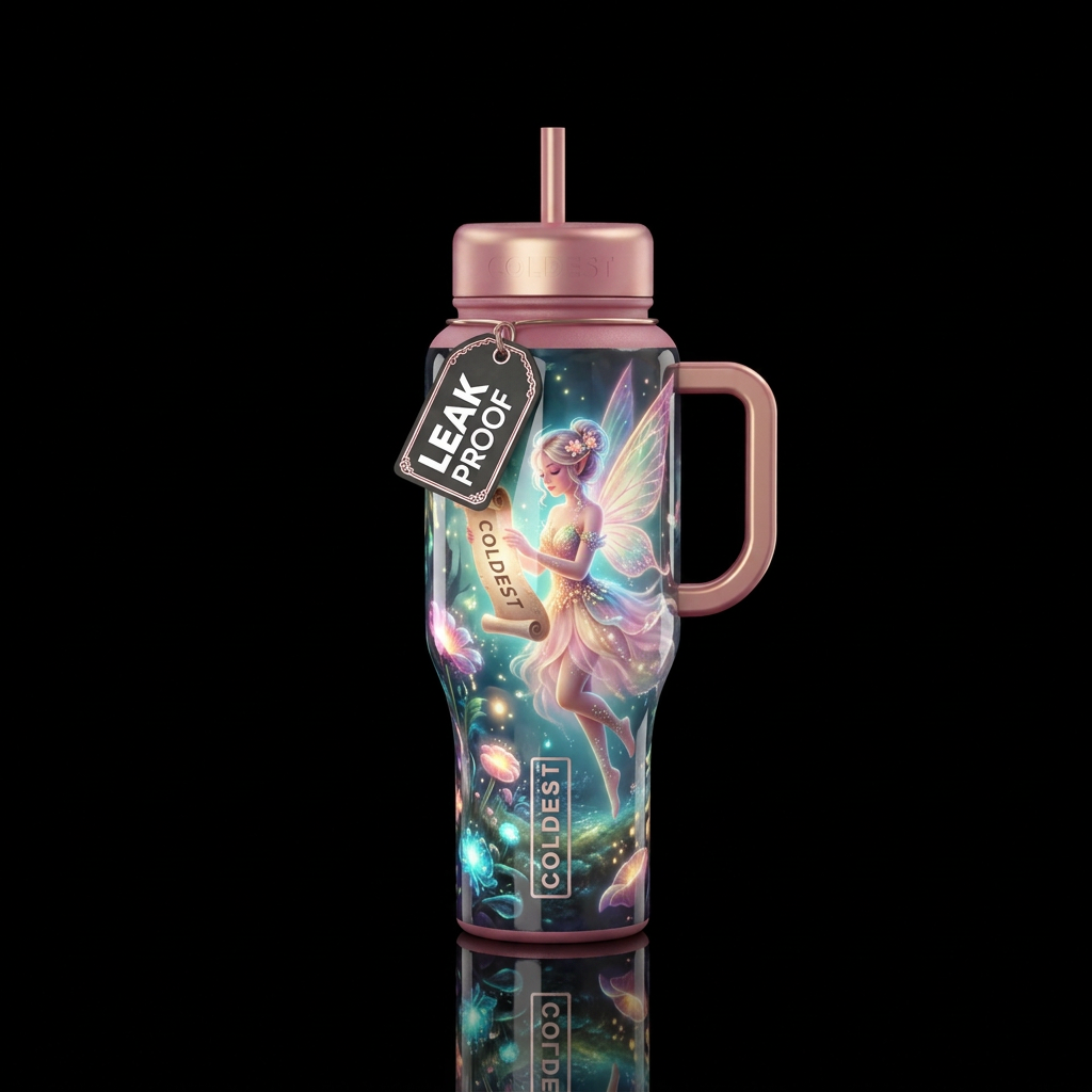 Ambrosia fairy, glossy, glowie, trompe-l'œil, beau... water bottle design