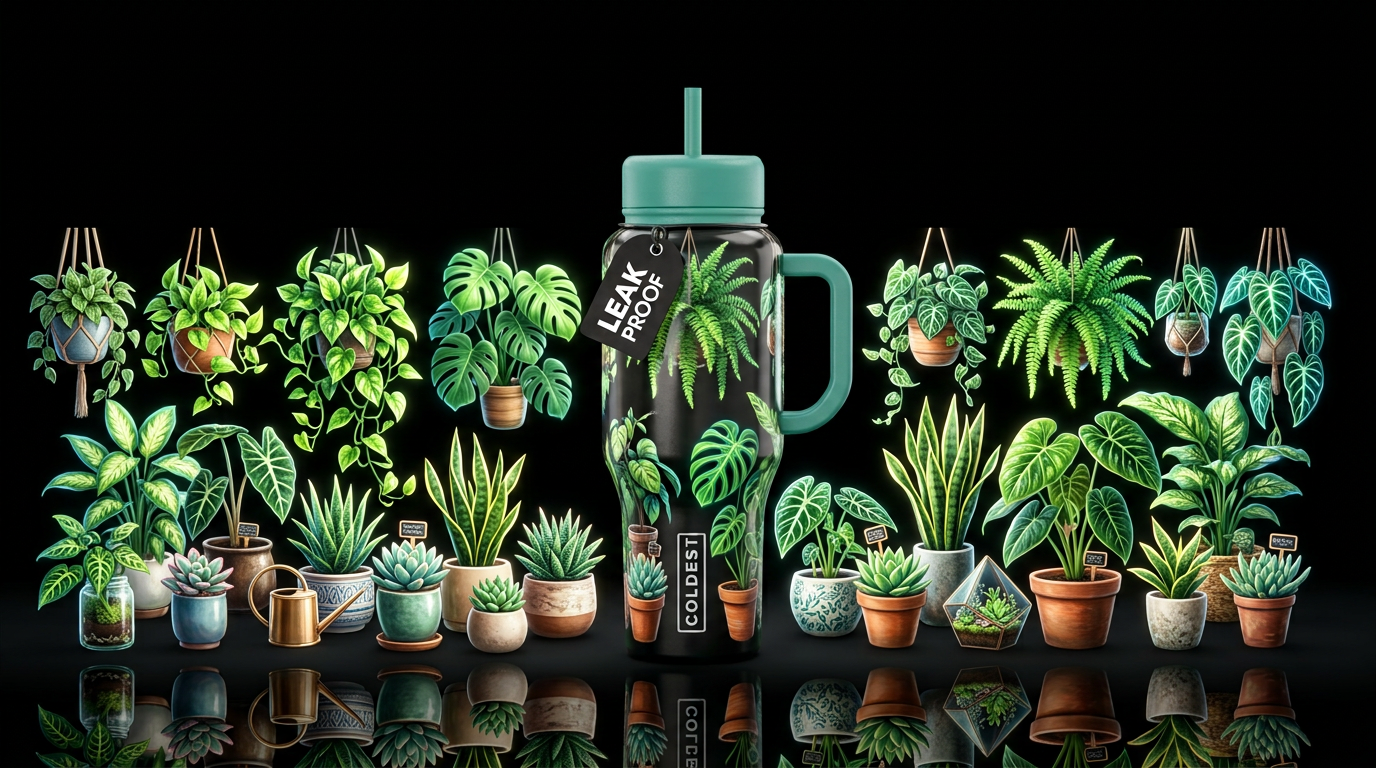 Houseplant collector hanging and potted, glossy, g... water bottle design