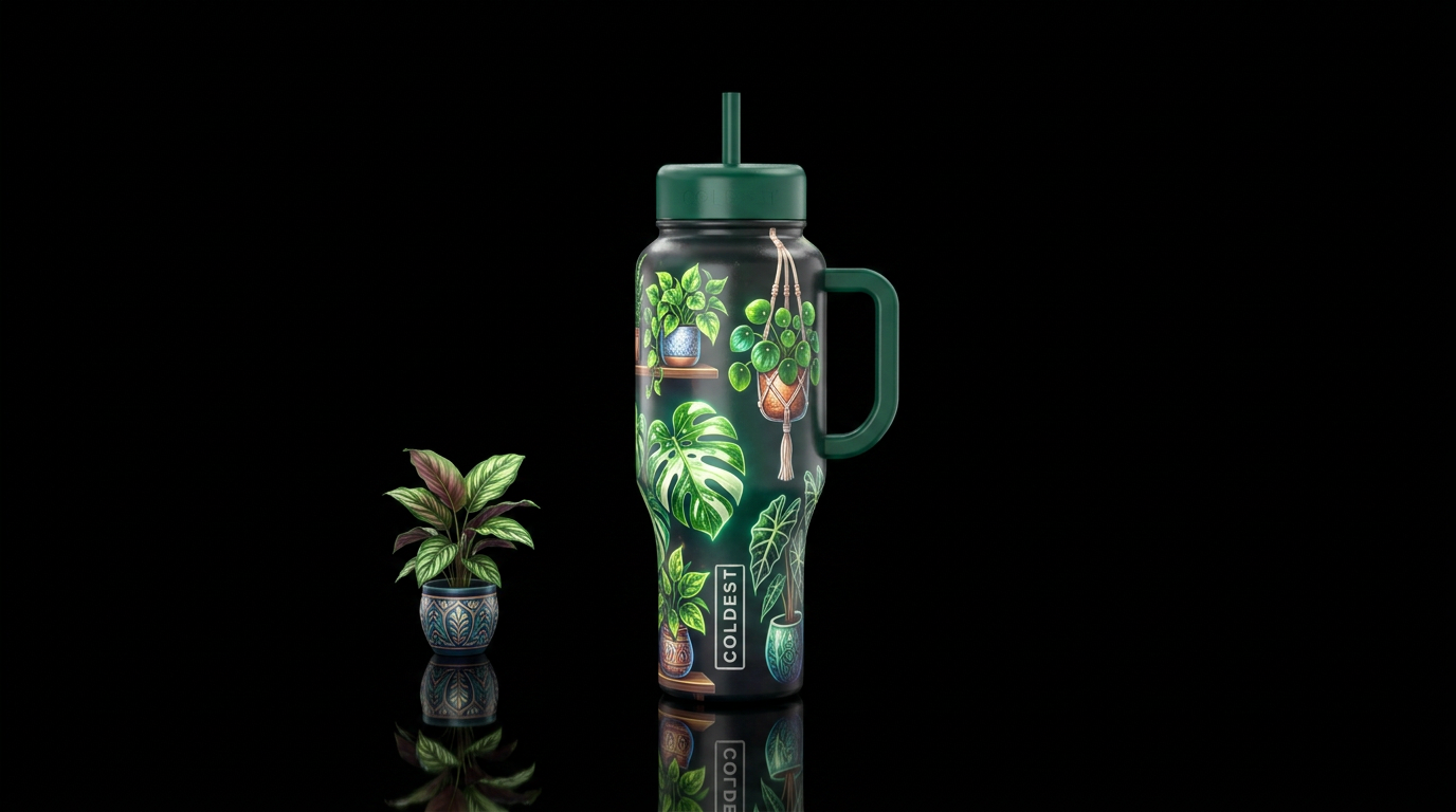 Houseplant collector hanging and potted, glossy, g... water bottle design