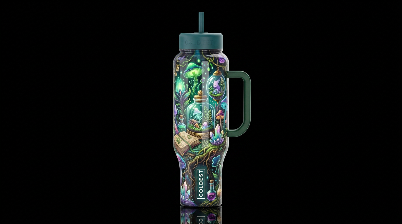 Magical plant collector, glossy, glowie, trompe-l'... water bottle design