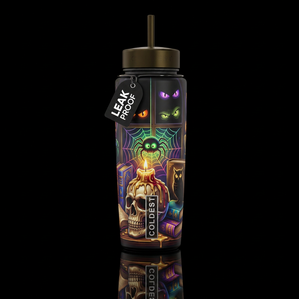 Skeleton head candle holder with wax dripped on it... water bottle design