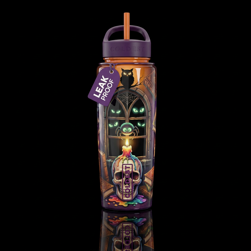 Skeleton head candle holder with wax dripped on it... water bottle design