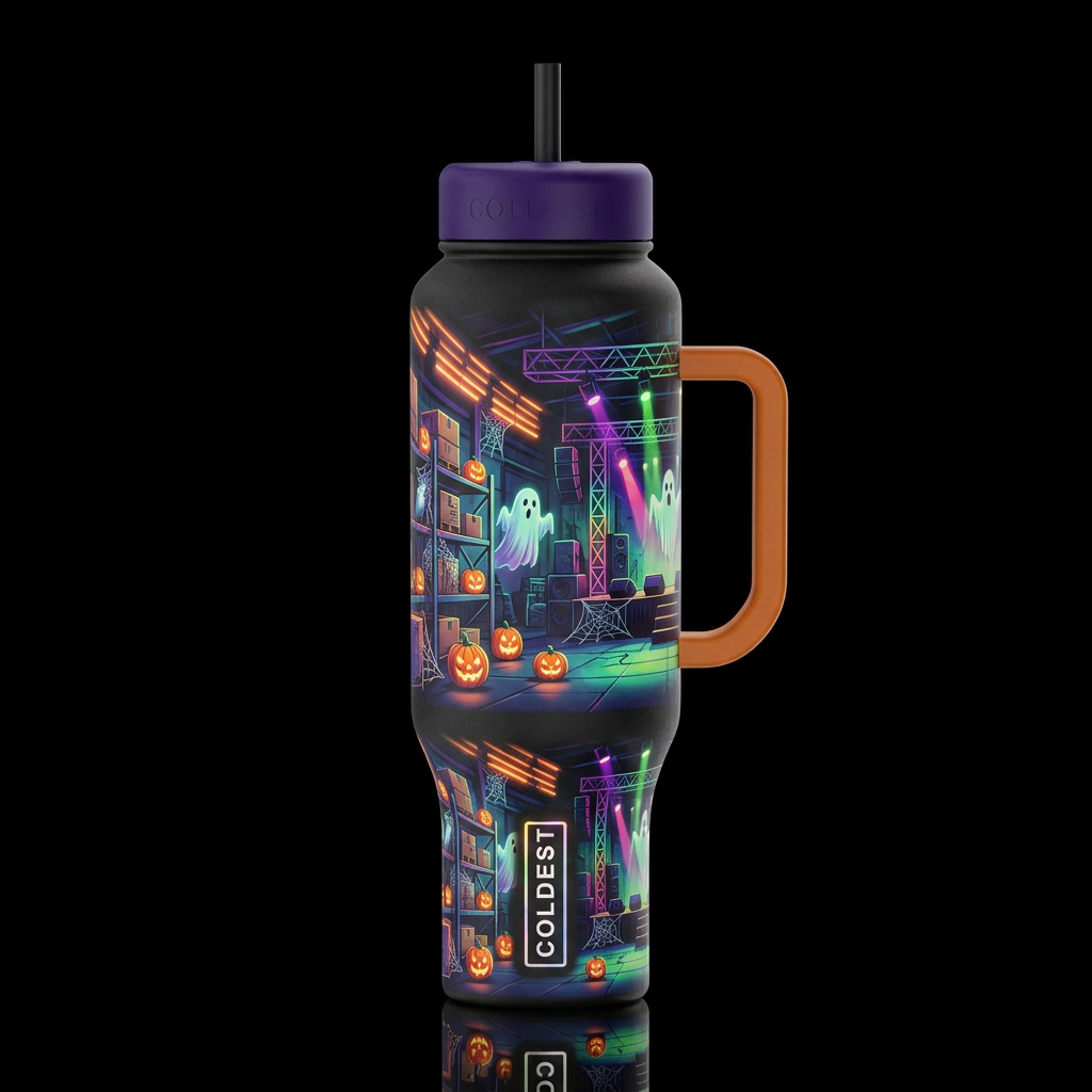 Coldest warehouse megaboo live event,glossy, glowi... water bottle design
