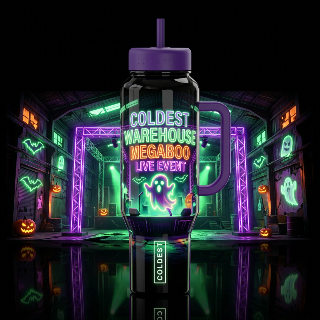 Coldest warehouse megaboo live event,glossy, glowi... water bottle design