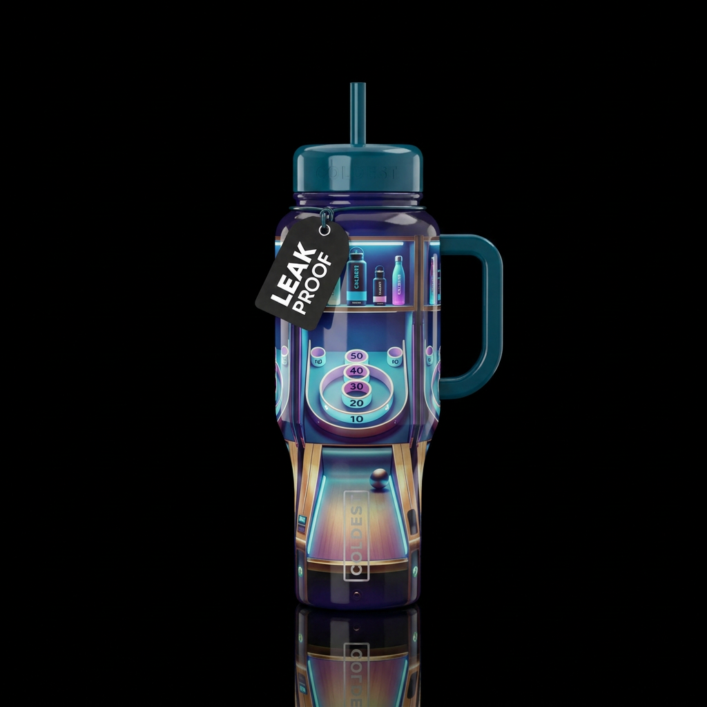 Ski ball game, coldest bottles prizes, glossy, glo... water bottle design