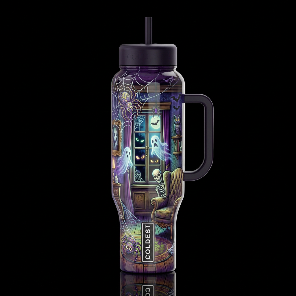 Old creepy mansion room with spider webs and whims... water bottle design