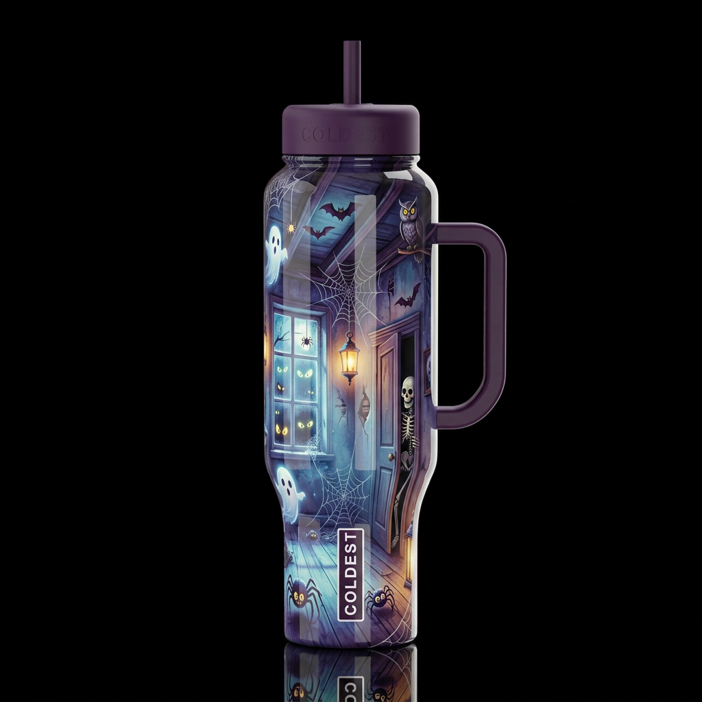 Old creepy mansion room with spider webs and whims... water bottle design