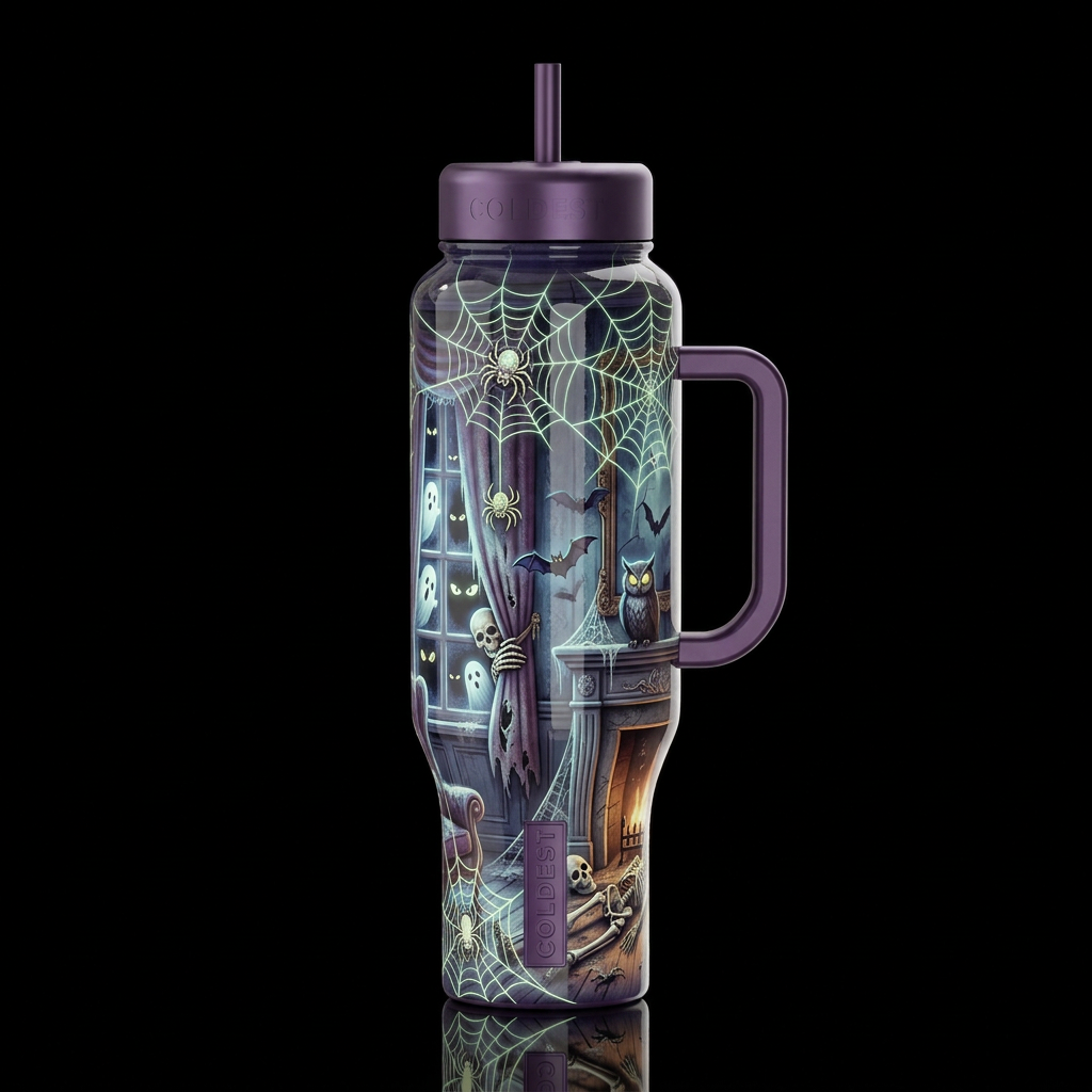 Old creepy mansion room with spider webs and whims... water bottle design