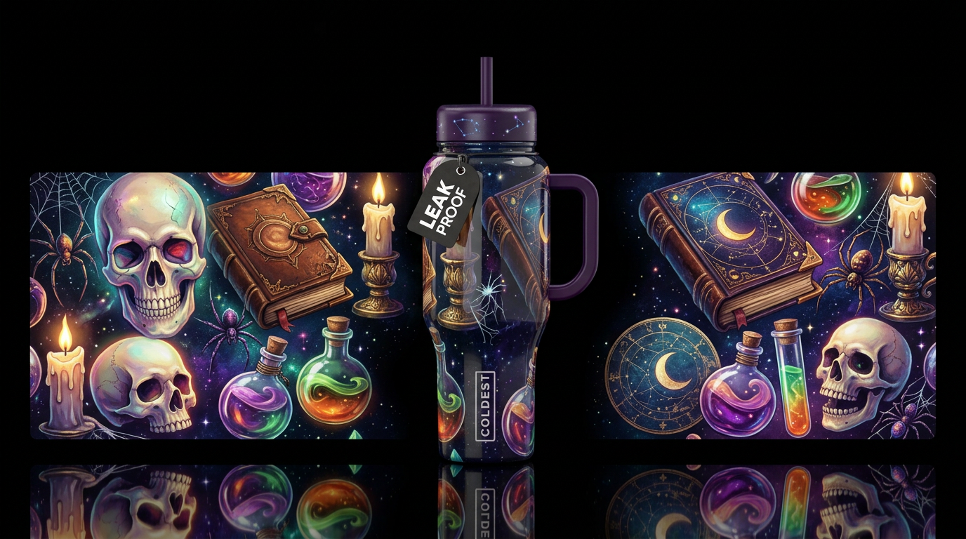 Bell book and candle, skull,Halloween, glossy, glo... water bottle design