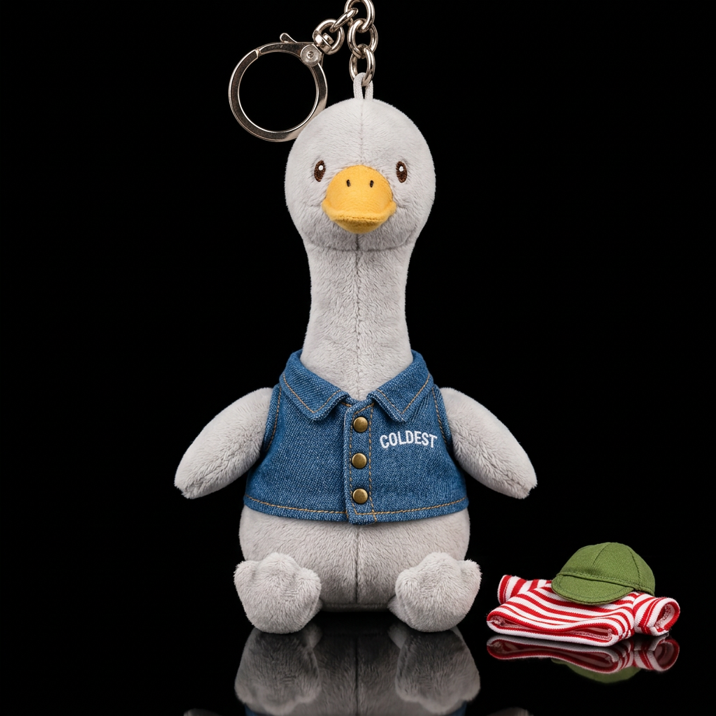 Goose long neck with changeable outfits next to it... water bottle design