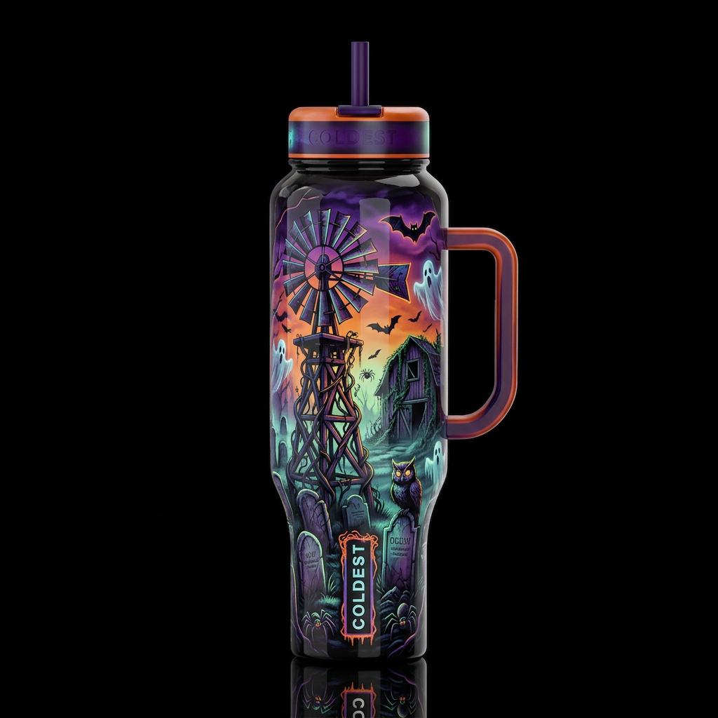 Windmill covered with twisted vines, some old worn... water bottle design