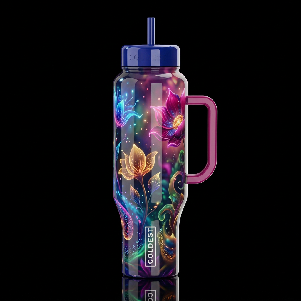 Risky, glossy, trompe-l'œil, beautiferous, glowie,... water bottle design