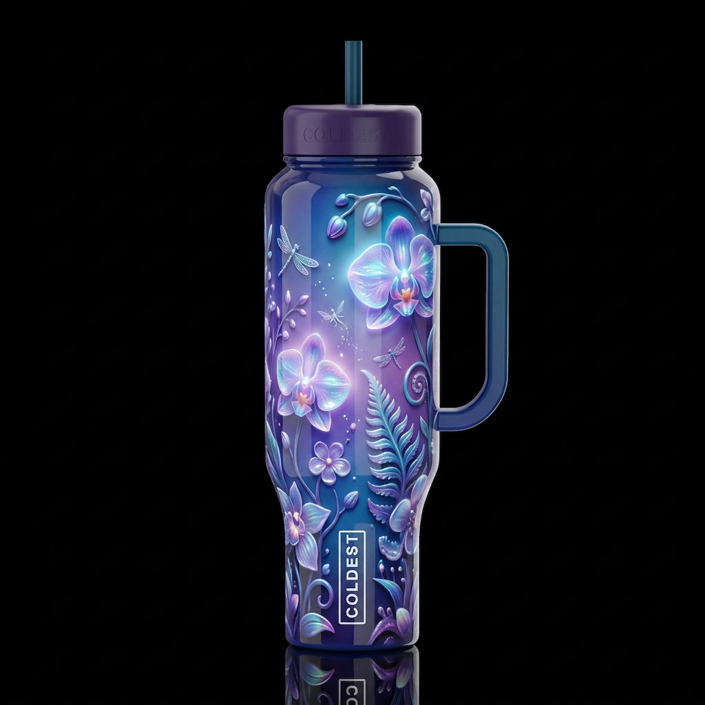 Gradient garden, glossy, glowie, trompe-l'œil, bea... water bottle design