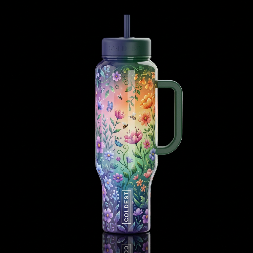Gradient garden, glossy, glowie, trompe-l'œil, bea... water bottle design