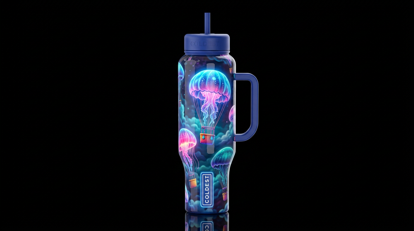 Jellyfish hot air balloons, glossy, glowie, trompe... water bottle design