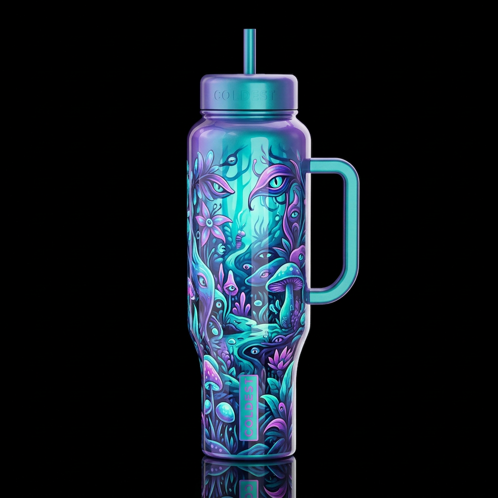 Paranoid, glossy, glowie, trompe-l'œil, beautifero... water bottle design