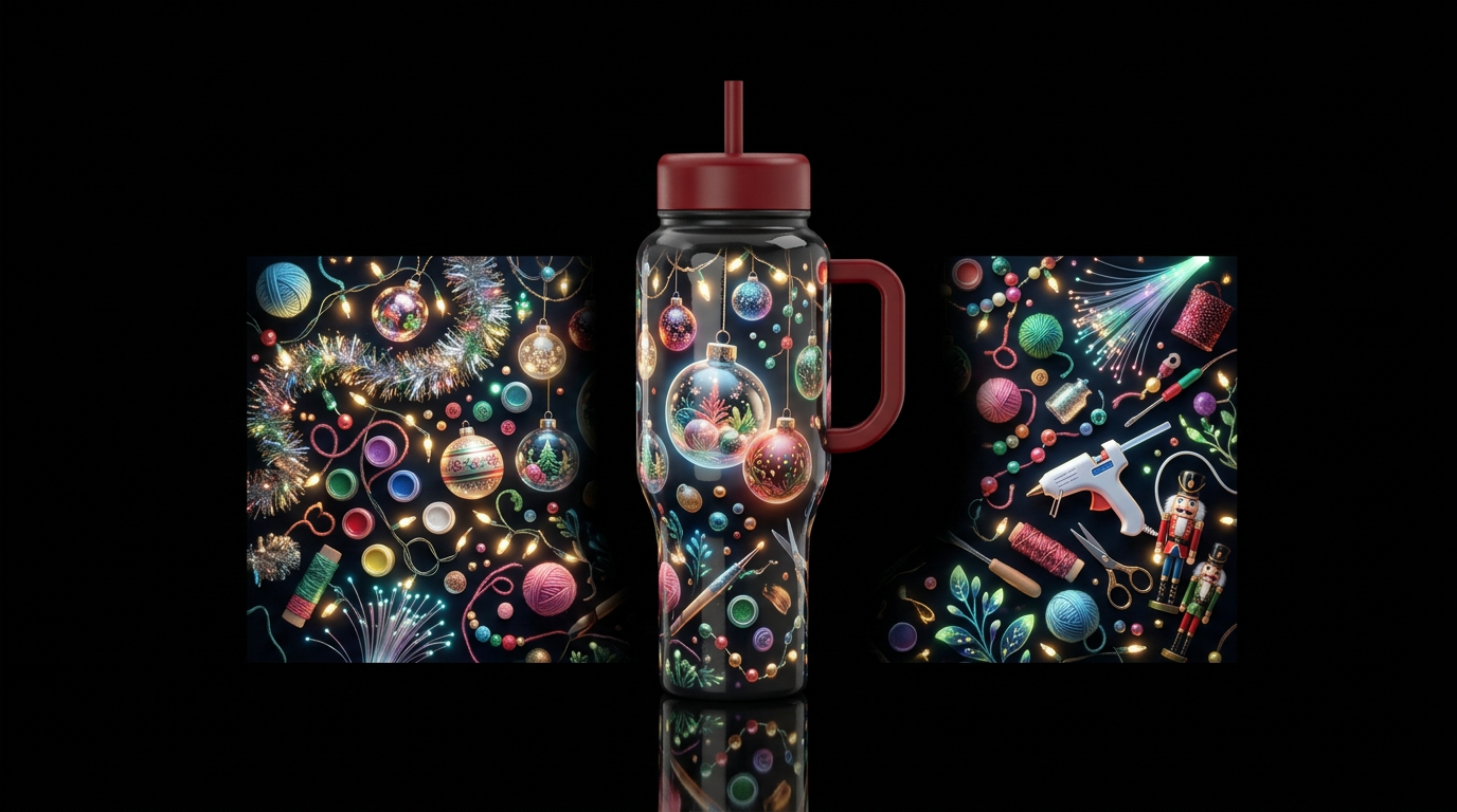 Christmas crafter,glossy, glowie, trompe-l'œil, be... water bottle design