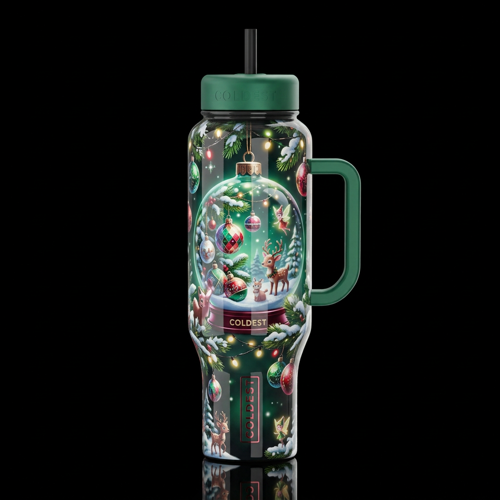 Christmas orb fantasy, glossy, glowie, trompe-l'œi... water bottle design