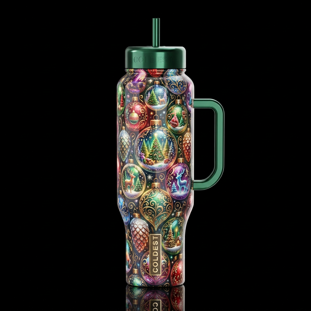 Christmas orb fantasy, glossy, glowie, trompe-l'œi... water bottle design