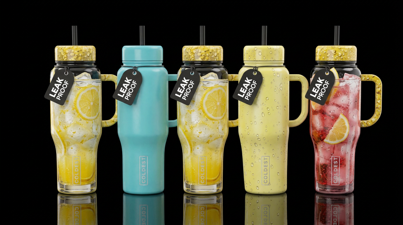 Lemonade shakeup, glossy, trompe-l'œil, beautifero... water bottle design