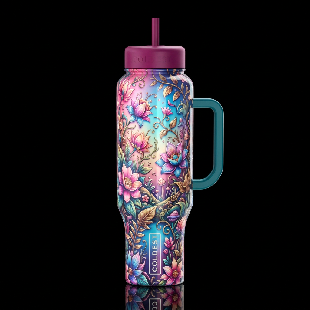 Gradient garden, glossy, glowie, trompe-l'œil, bea... water bottle design