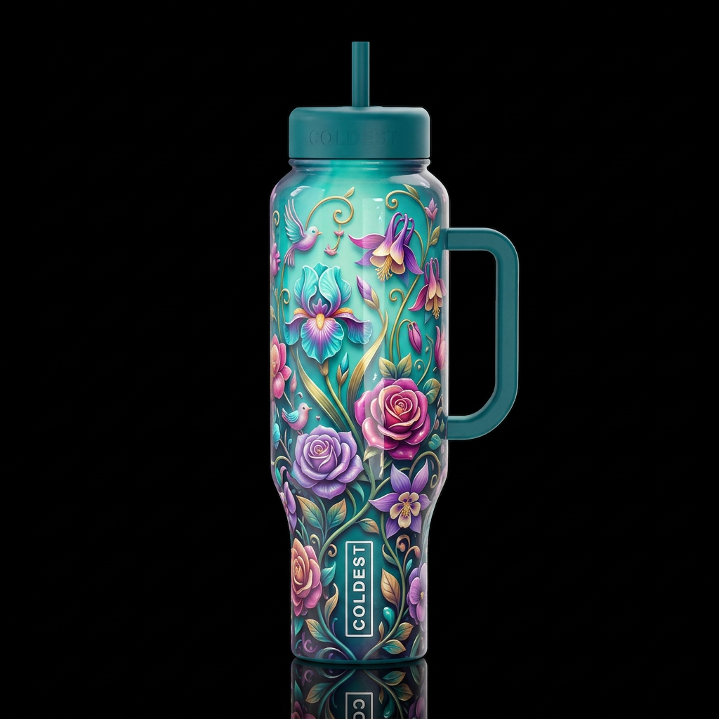 Beautiful gradient garden, whimsy,glossy, trompe-l... water bottle design