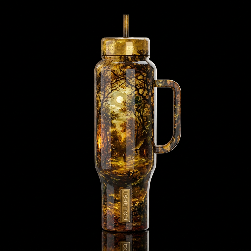 Ralph Blakelock oil painting masterpiece, glossy, ... water bottle design