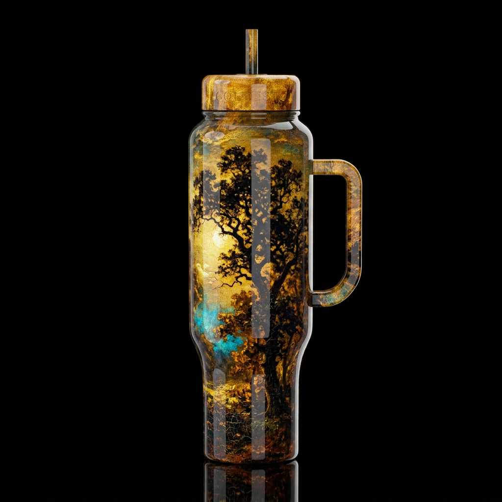 Ralph Blakelock oil painting masterpiece, glossy, ... water bottle design