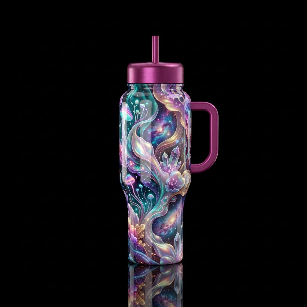 soft, maximalist, glossy,glowie, trompe-l'œil, bea... water bottle design