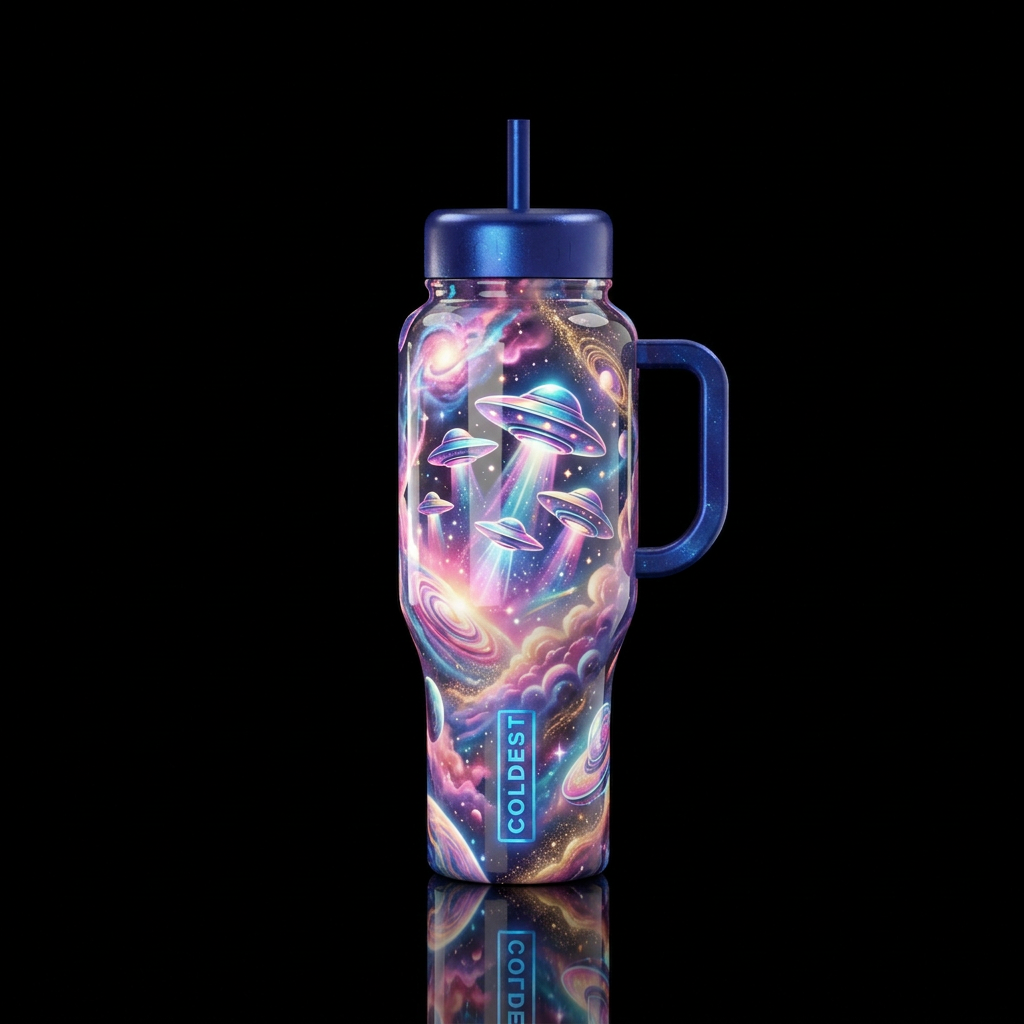 Soft maximalist, ufo,glossy, glowie, trompe-l'œil,... water bottle design