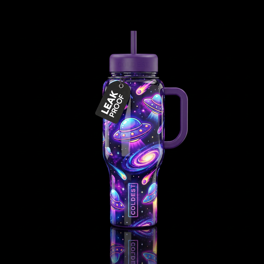Maximalist ufo,dreamy,glossy, glowie, trompe-l'œil... water bottle design
