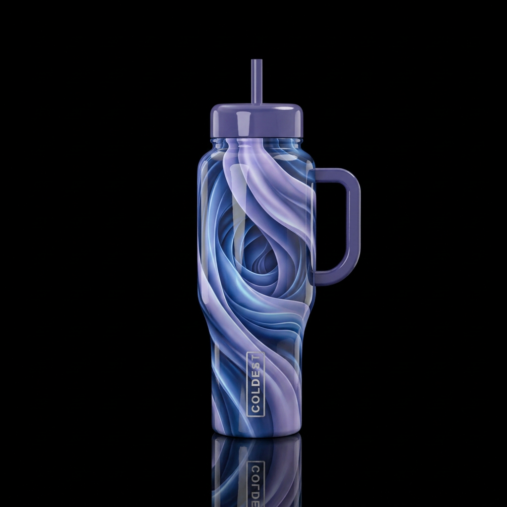 Into the fold, blue and lavender, glossy, glowie, ... water bottle design