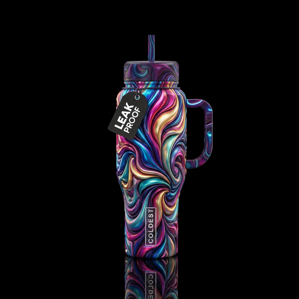 Into the fold,maximalist, glossy,glowie, trompe-l'... water bottle design