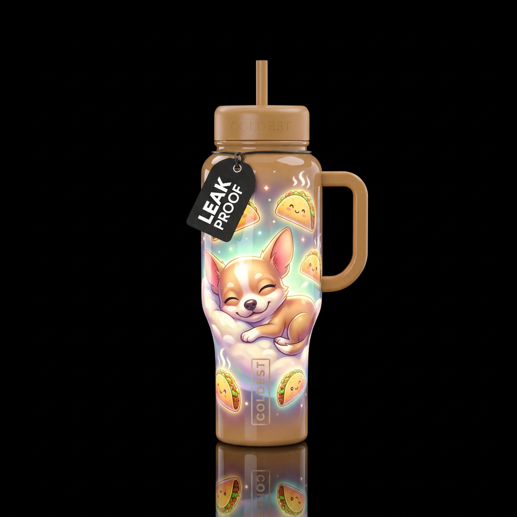 Chihuahua dreaming of tacos,glossy, glowie, trompe... water bottle design
