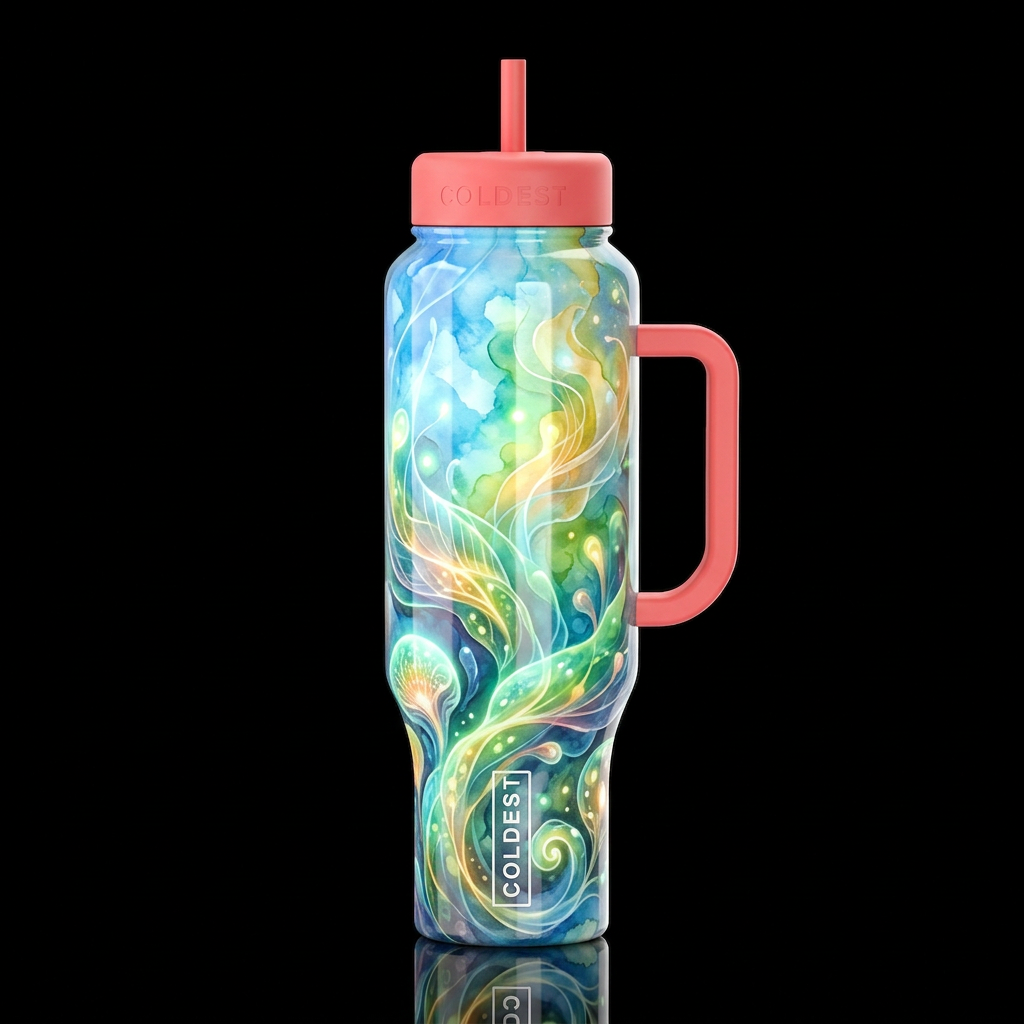 Breezy,whimsical, glossy, glowie, trompe-l'œil, be... water bottle design