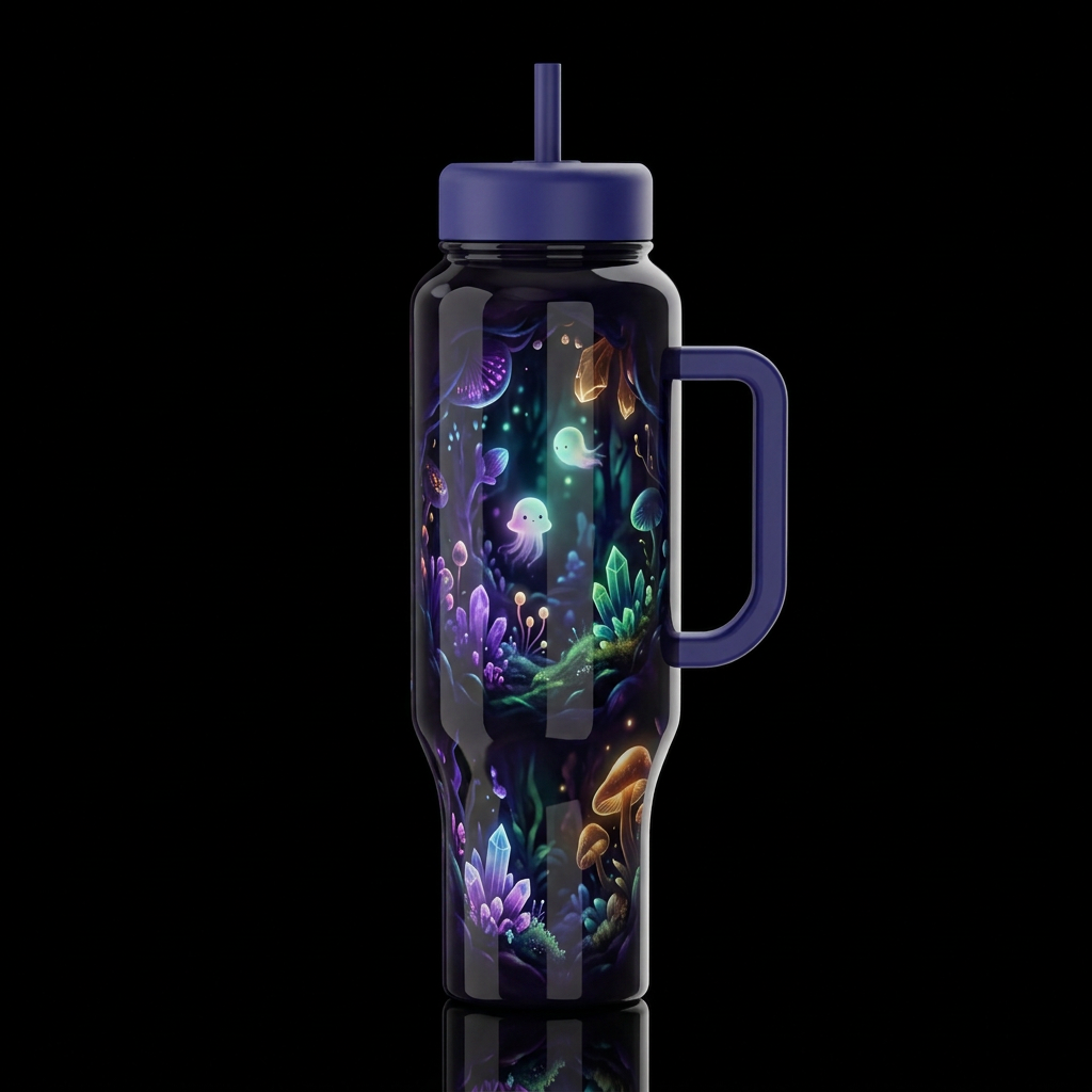 Darkness, dark mood,glossy, glowie, trompe-l'œil, ... water bottle design