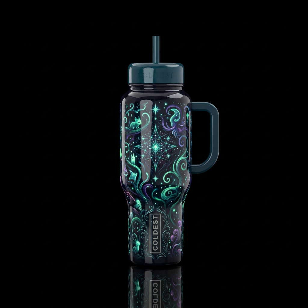 Darkness whimsy,glossy, glowie, trompe-l'œil, beau... water bottle design