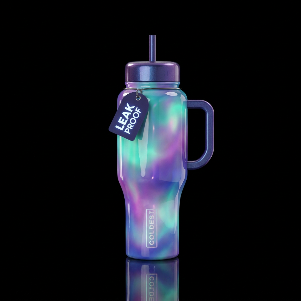 Gradient whimsy, glossy, glowie, trompe-l'œil, bea... water bottle design