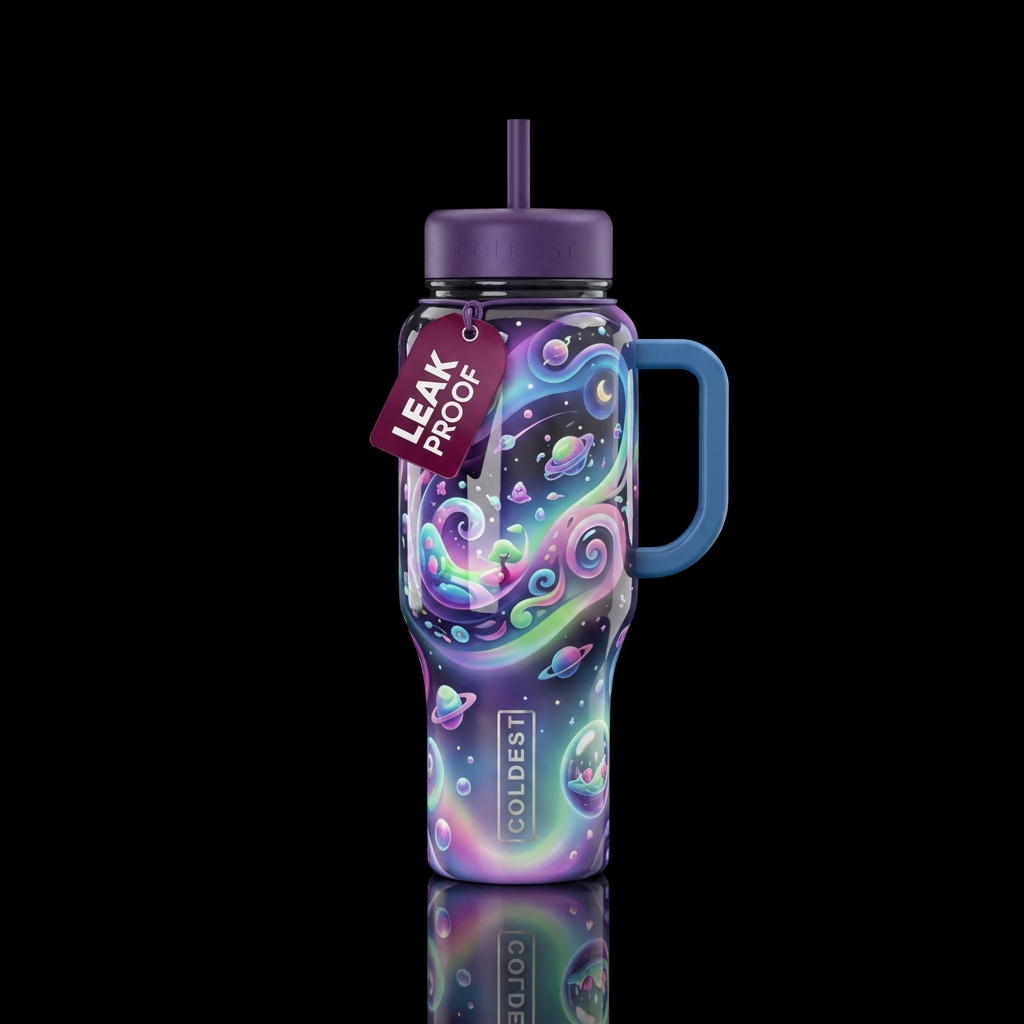 Gradient whimsical Christopher, glossy, glowie, tr... water bottle design