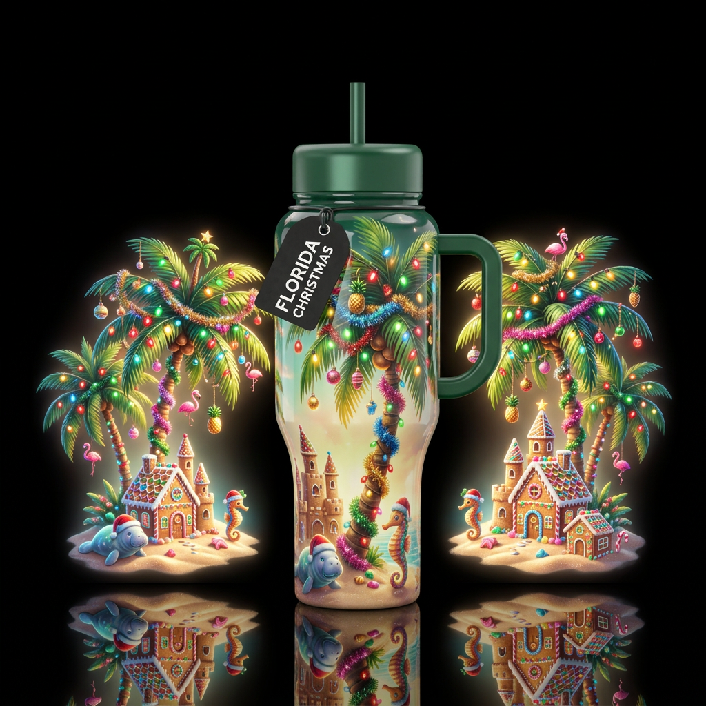 Christmas in Florida, glossy, glowie, trompe-l'œil... water bottle design