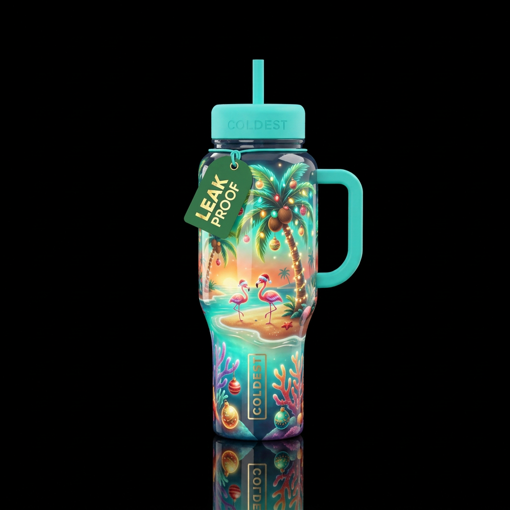 Christmas in Florida, glossy, glowie, trompe-l'œil... water bottle design