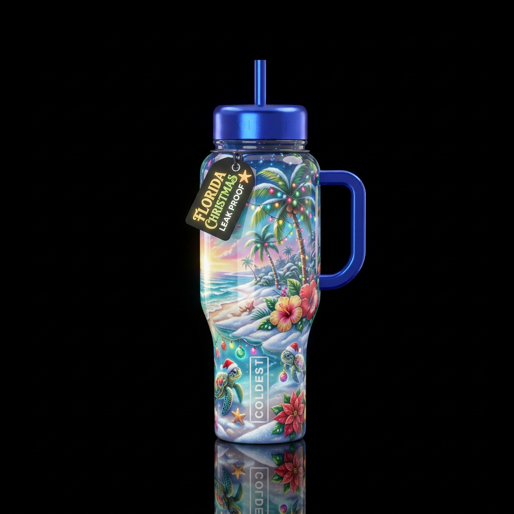 Christmas in Florida, glossy, glowie, trompe-l'œil... water bottle design