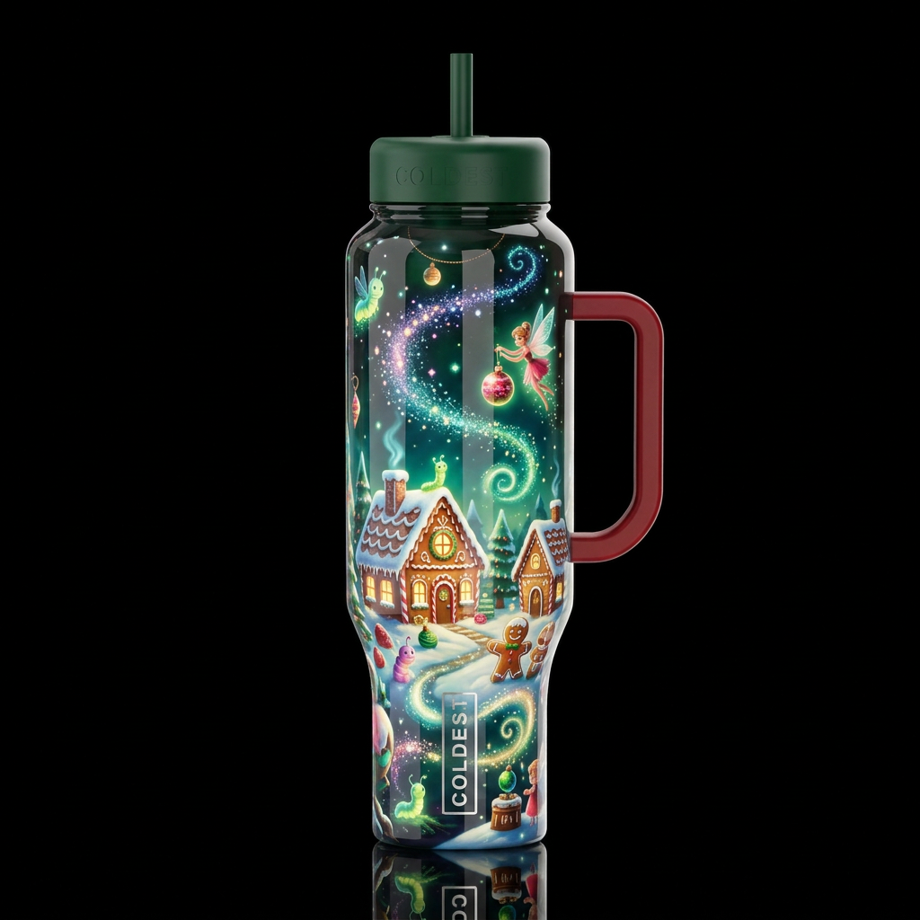 Christmas realm,glossy, glowie, trompe-l'œil, beau... water bottle design