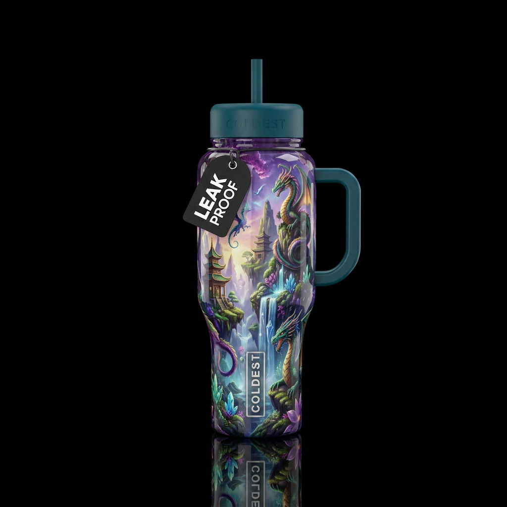 The dragon realm,glossy, glowie, trompe-l'œil, bea... water bottle design