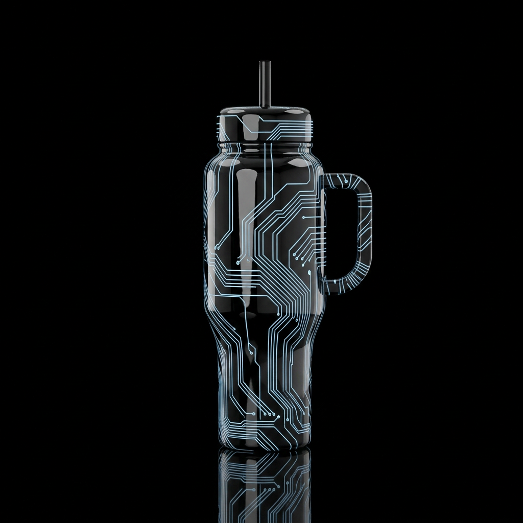 Glossy black, pale glowie blue tracers, glossy, gl... water bottle design