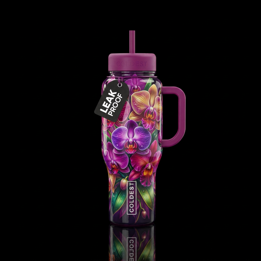 Orchid burst, glossy,glowie, trompe-l'œil, beautif... water bottle design