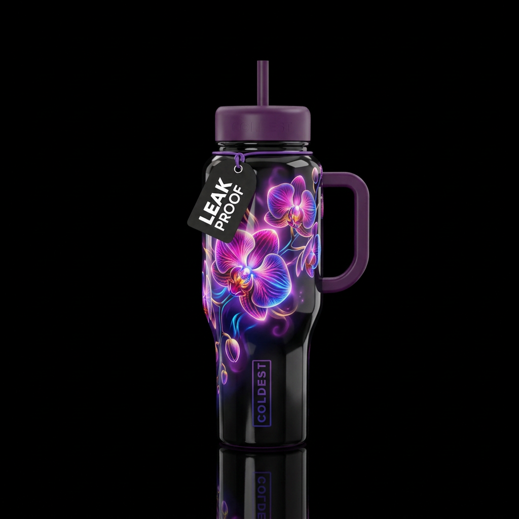 Orchid burst, glossy,glowie, trompe-l'œil, beautif... water bottle design
