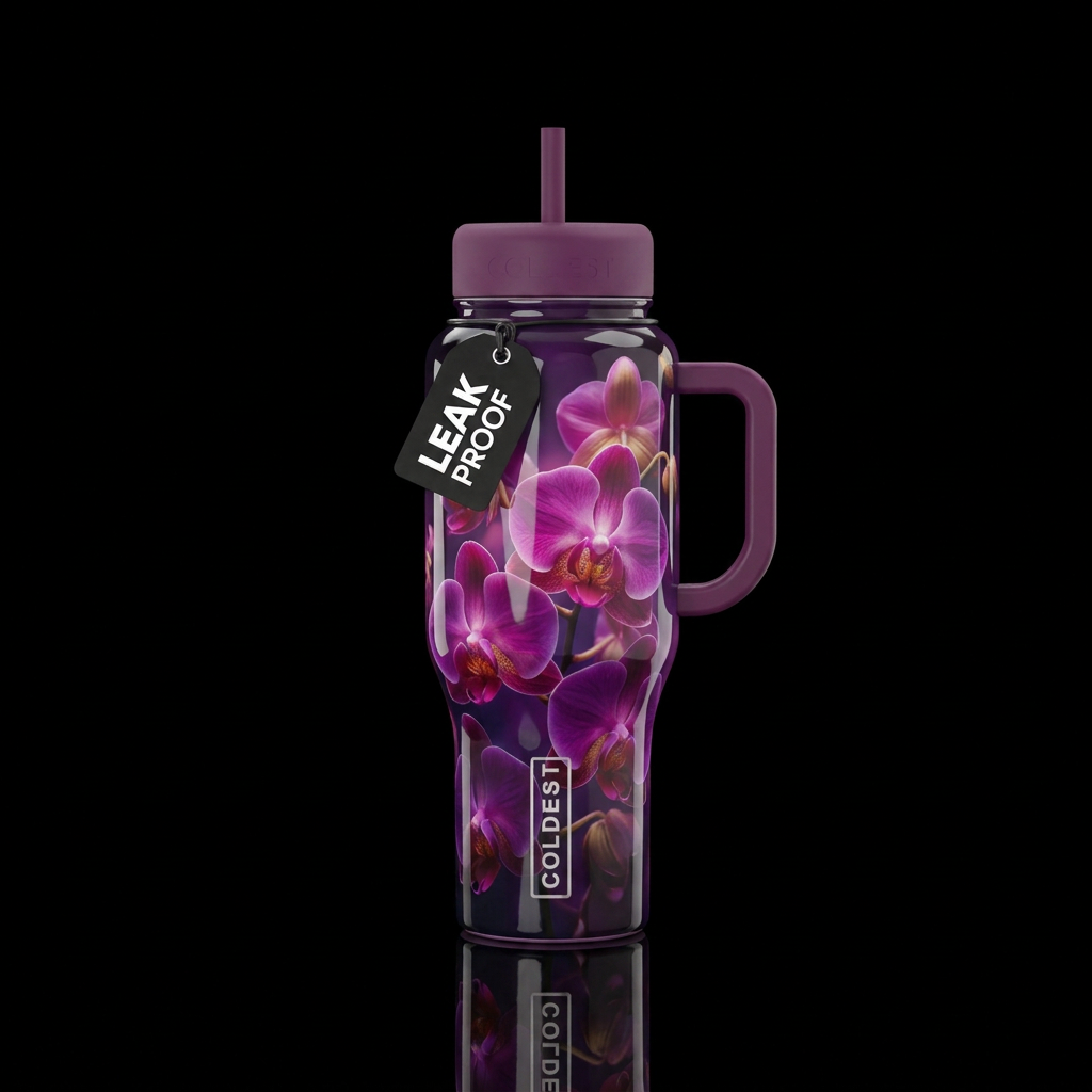 Orchid burst, glossy,glowie, trompe-l'œil, beautif... water bottle design